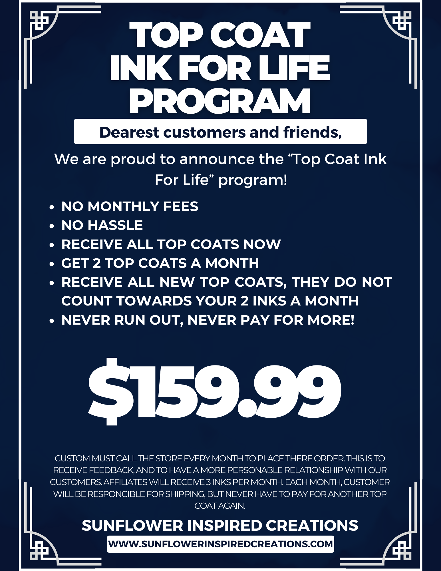 Top Coat Ink For Life Program! Please Click View Full Details For More Information